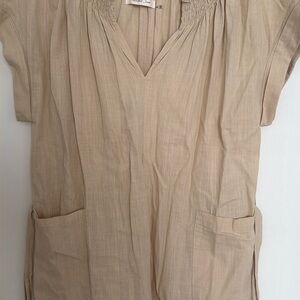 Beige Short Sleeve  Jumpsuits Short Tunic with Pockets